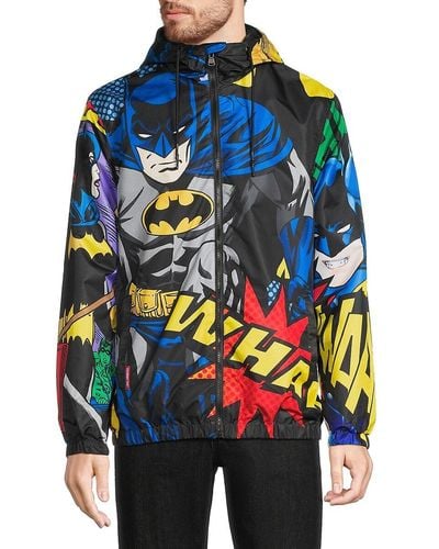 Members Only X Batman Comic Strip Hooded Windbreaker Jacket - Blue