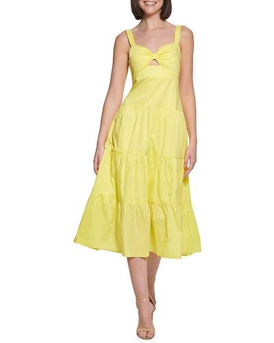 Guess Cut Out Tiered Midi Dress - Yellow