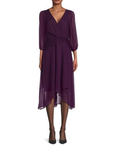 DKNY Surplice Knotted Asymmetrical Midi Dress - Purple