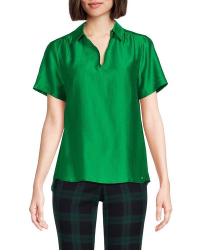 Tommy Hilfiger Collared Satin Blouse - Green