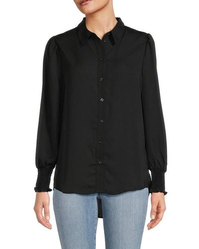 Ellen Tracy 'Solid Smocked Trim Shirt - Black