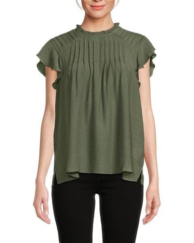 Nanette Lepore Solid Ruffle Pleated Top - Green