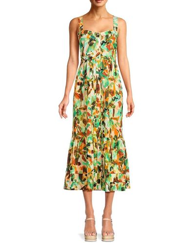 Marie Oliver Yara Abstract Button Front Midi Dress - Yellow