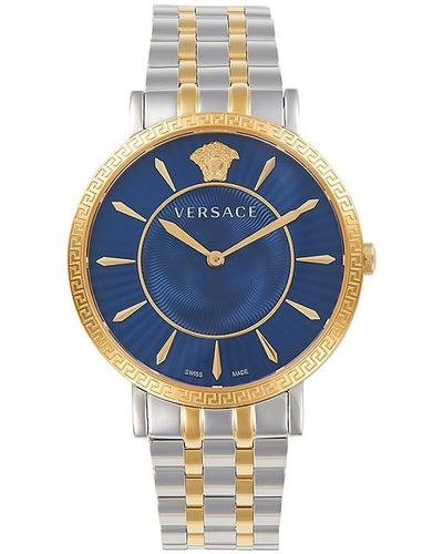 Versace V Eternal 38Mm Ip Goldtone Stainless Steel Bracelet Watch - Blue
