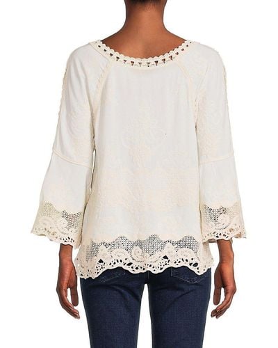 Democracy Raglan Sleeve Lace Top - White