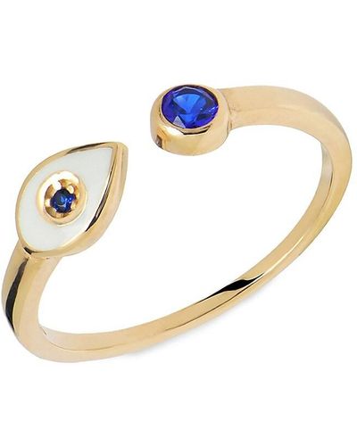 Gabi Rielle 22K Goldplated & Crystal Evil Eye Adjustable Ring - White