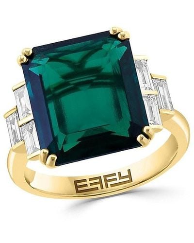 Effy 14k Yellow Gold, Lab Grown Emerald & Lab Grown Diamond Studded Ring - Green
