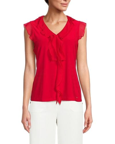 Tommy Hilfiger Sleeveless Ruffle Top - Red