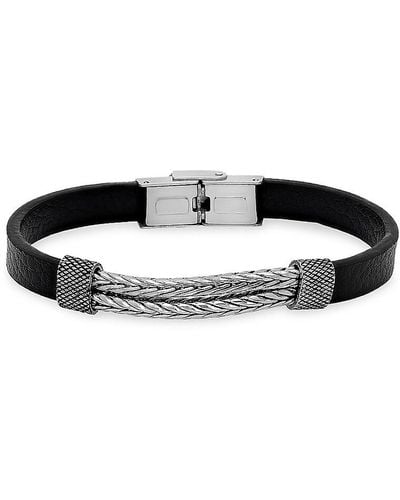 Hickey Freeman Stainless Steel & Leather Chain Id Bracelet - Black