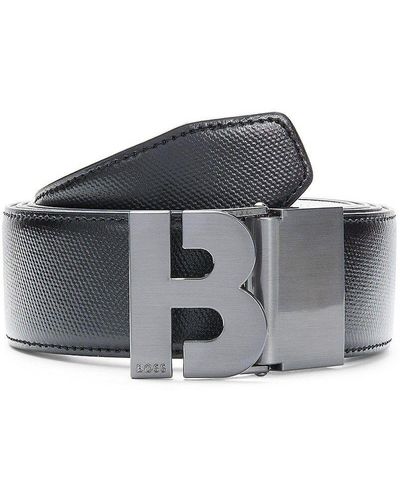 BOSS B Icon Buckle Leather Belt - Gray