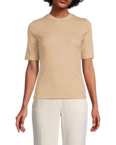 Vince Striped Ribbed Knit Tee - Natural