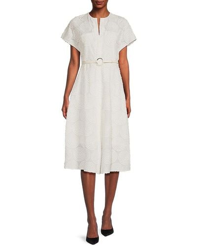 Akris Punto Circle Loop Embroidery Belted Midi Dress - White