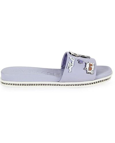 Karl Lagerfeld Jeslyn Graphic Pin Leather Slides - Blue