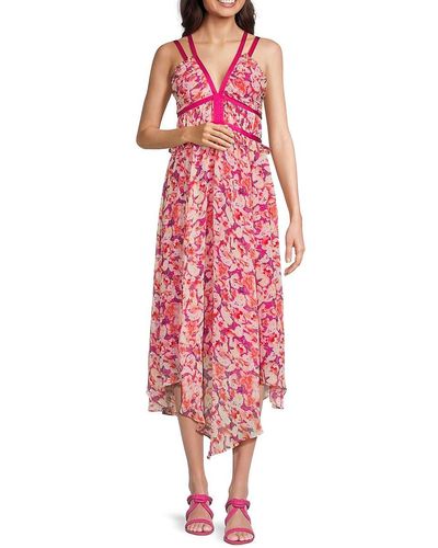 Ba&sh Dora Floral Asymmetric Midi Dress - Pink