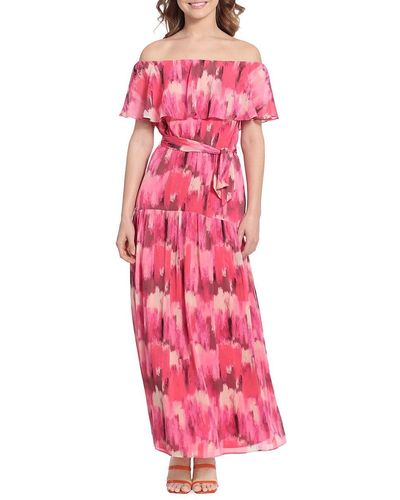 Donna Morgan Abstract Print Off Shoulder Maxi Dress - Pink