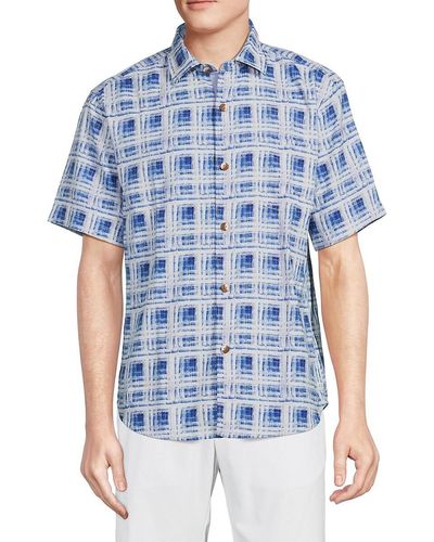 Tommy Bahama Echo Beach Tile Check Silk Blend Shirt - Blue