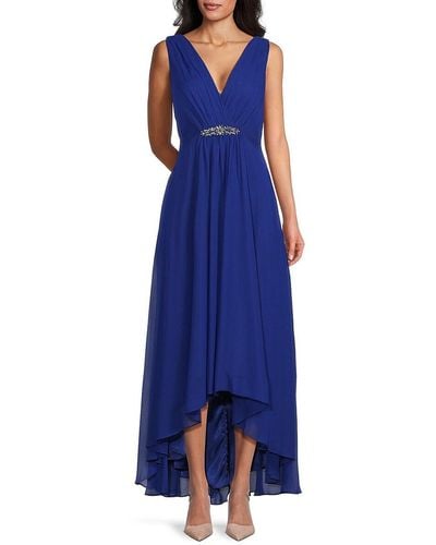 Eliza J Chiffon Wrap Front Gown - Blue