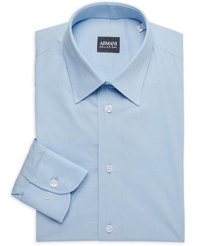 Armani Slim Fit Solid Dress Shirt - Blue