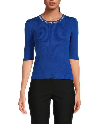 Nanette Lepore Chain Ribbed Sweater - Blue