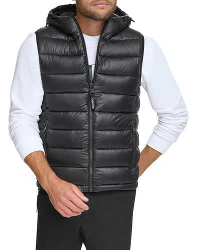 Calvin Klein Full Zip Hooded Puffer Vest - Black