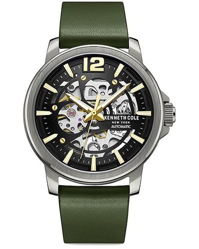 Kenneth Cole 44mm Stainless Steel Case & Leather Strap Automatic Watch - Green