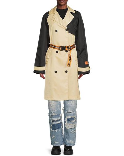 Heron Preston 'Contrast Belted Double Breasted Longline Trench Coat - Multicolour