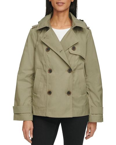DKNY Hooded Double Breasted Trench Jacket - Green