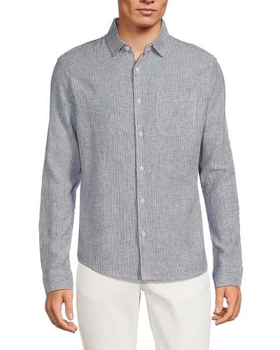 Saks Fifth Avenue Striped Linen Blend Button Down Shirt - Grey