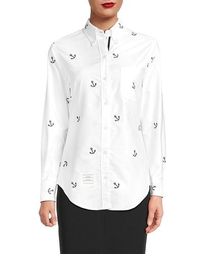 Thom Browne Nautical Print Curved Hem Shirt - White