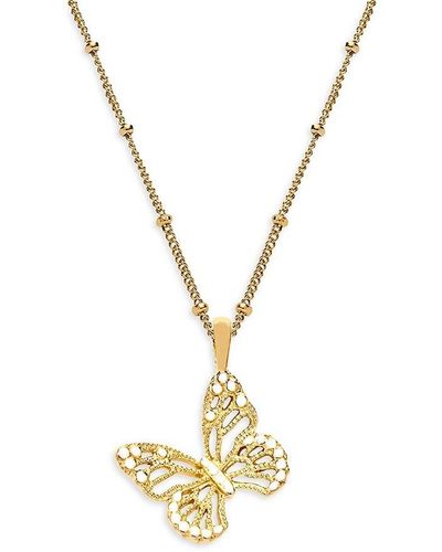 Awe Inspired 14k Gold Vermeil Sterling Silver Butterfly Pendant Necklace - Metallic