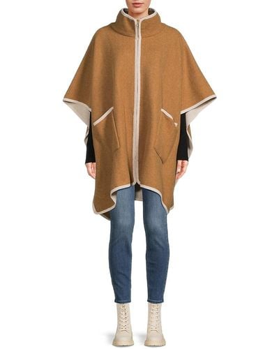 Roffe Accessories Stand Collar Zip Up Poncho - Natural