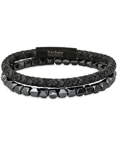 Hickey Freeman 2-piece Hematite & Vegan Leather Bracelet Set - Black