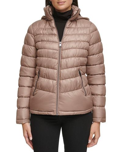 Kenneth Cole Zip Puffer Hooded Jacket - Brown