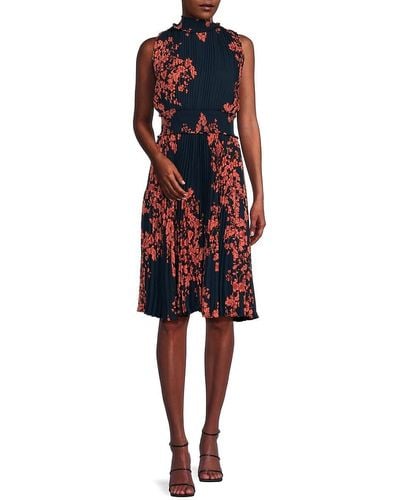 Nanette Lepore Pleated Floral Fit & Flare Midi Dress - Red