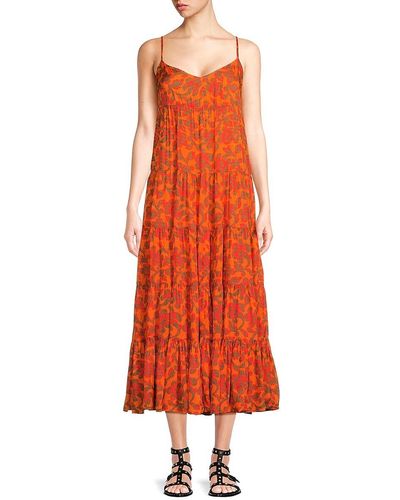 RHODE Josephine Tiered Abstract Print Maxi Dress - Orange