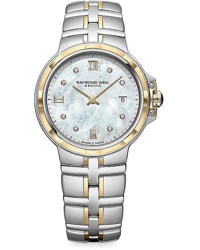 Raymond Weil Parsifal 30mm Two Tone Stainless Steel, Mother Of Pearl & Diamond Bracelet Watch - Metallic