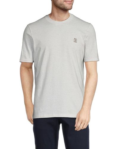 Brunello Cucinelli Slim Fit Logo Crewneck T -Shirt - Grey