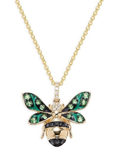 Effy 14k Yellow Gold, Tsavorite & Two-tone Diamond Butterfly Pendant Necklace - White