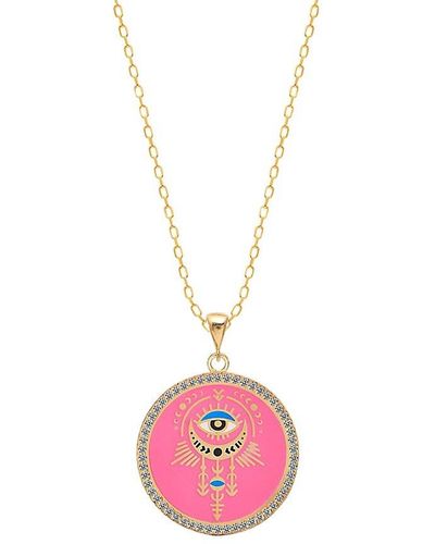 Gabi Rielle Love In Bloom New Moon 14k Gold Vermeil Sterling & Crystal Evil Eye Pendant Necklace - Pink