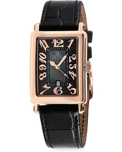 Gevril Avenue Of Americas 25mm Ion Plated Rose Goldtone Stainless Steel & Leather Strap Watch - Black