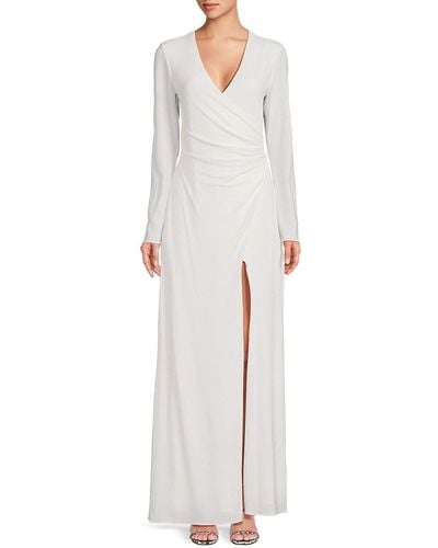 Halston Sydney Ruched Column Gown - White