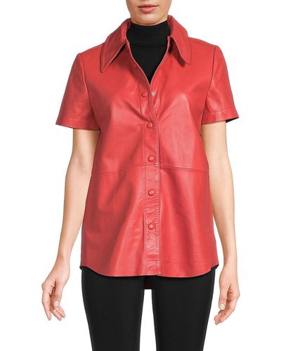 Walter Baker 'Laney Lamb Leather Button-Down Top - Red