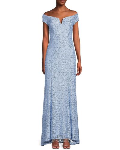 Vince Camuto Off-The-Shoulder Lace Gown - Blue