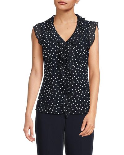Tommy Hilfiger Dotted Ruffle Blouse - Blue