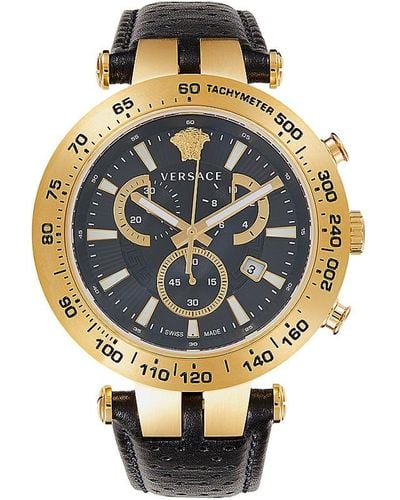 Versace Bold Chrono 46mm Yellow Gold Ip Stainless Steel & Leather Strap Watch - Metallic