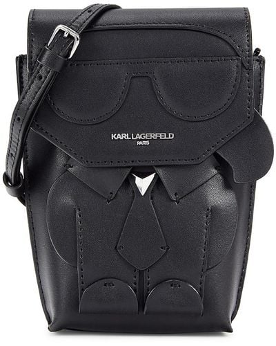 Karl Lagerfeld Ikons Leather Crossbody Bag - Black