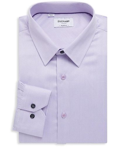 Duchamp Tailored-fit Chevron-pattern Dress Shirt - Purple