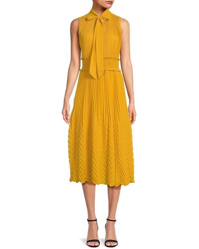 Nanette Lepore Pleated Smocked Midi Dress - Yellow