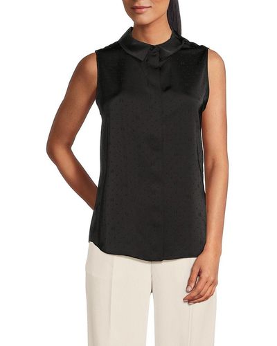 Karl Lagerfeld Sleeveless Collared Satin Shirt - Black