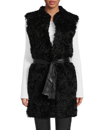 Calvin Klein Faux Fur Belted Vest - Black